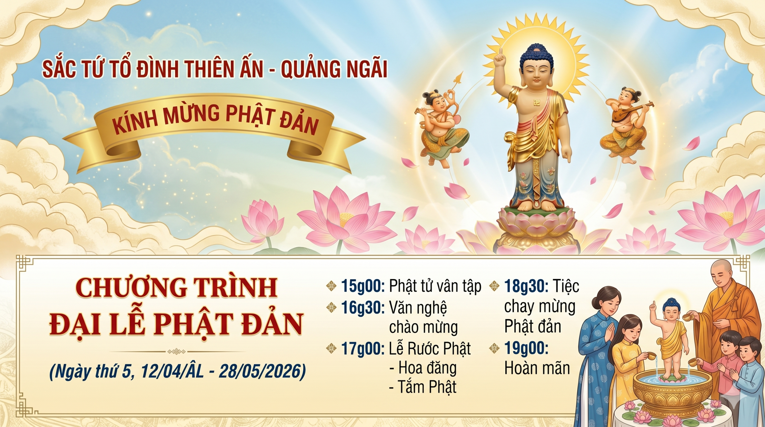 Tổ đình Sắc tứ Thiên Ấn thông báo chương trình Đại lễ Phật đản PL.2570 – DL.2026