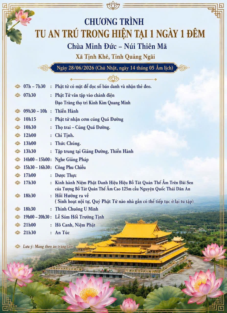 Chương trình khóa tu An trú trong hiện tại tại Chùa Minh Đức Núi Thiên Mã